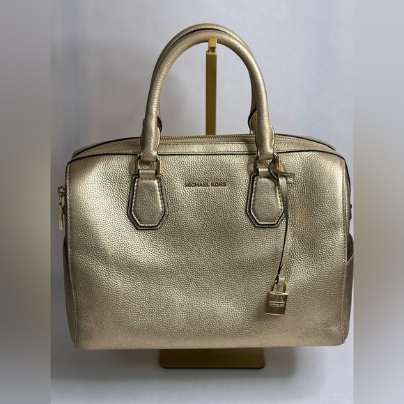 Michael Michael Kors Mercer Medium Leather Duffle Bag In Gold